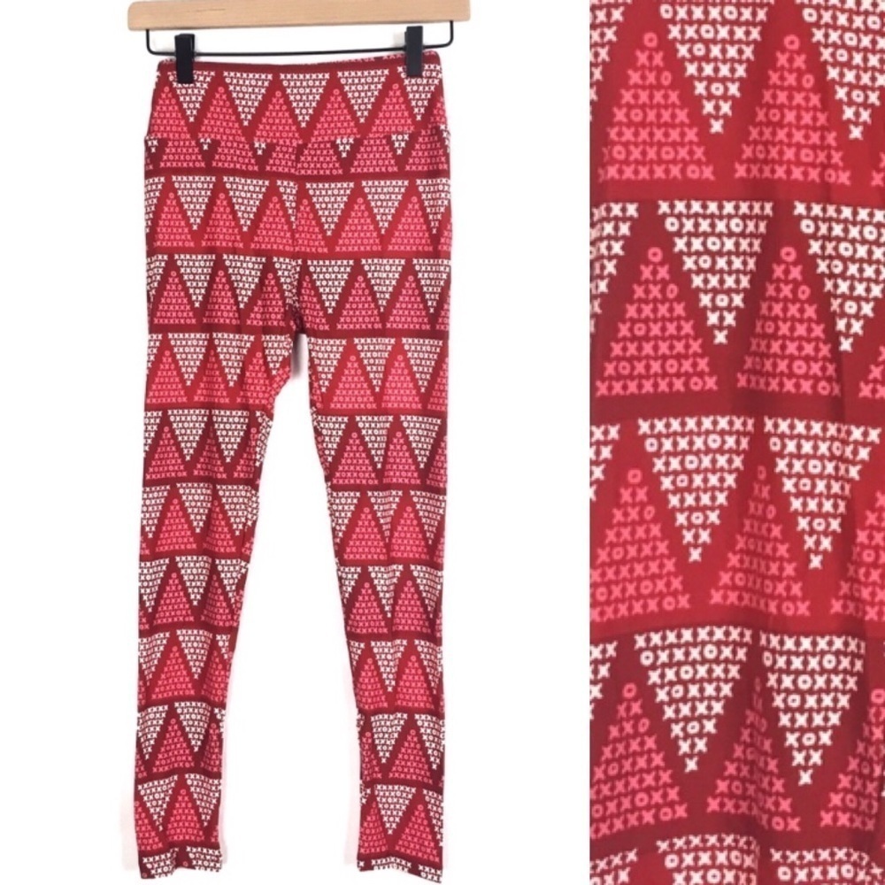 LULAROE Leggings Valentine’s Day Love XOXO Triangle OS One Size Red White Pink